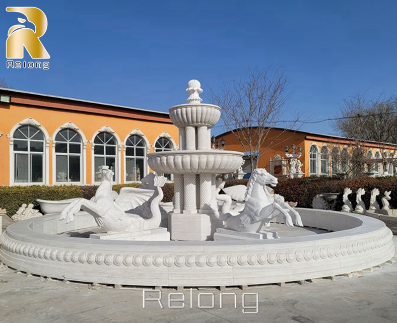 White-Marble-Large-Outdoor-Horse-Fountain-for-Sale