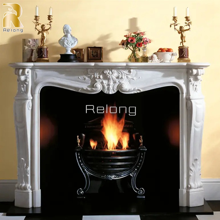 custom modern white marble fireplace