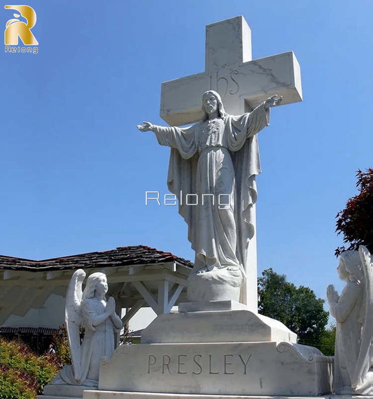 marble jesus with cross statue