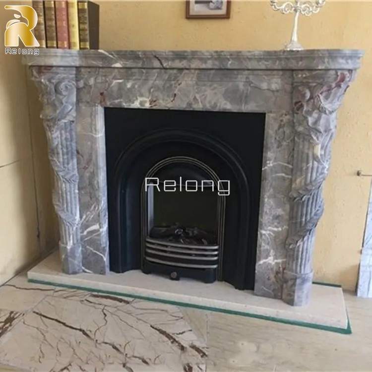 narble fireplace carved from gray material