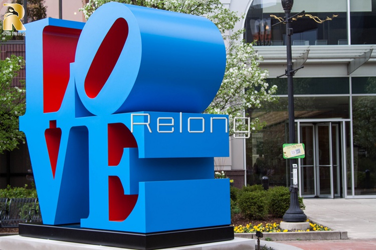 blue metal love sculpture