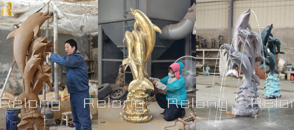 bronze dolphin fountain making process from clay model to finished