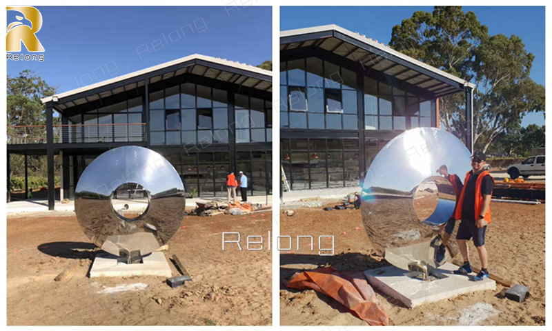 modern stainless steel polished disc sculpture for sale (4)
