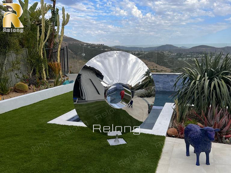 modern stainless steel polished disc sculpture for sale (7)