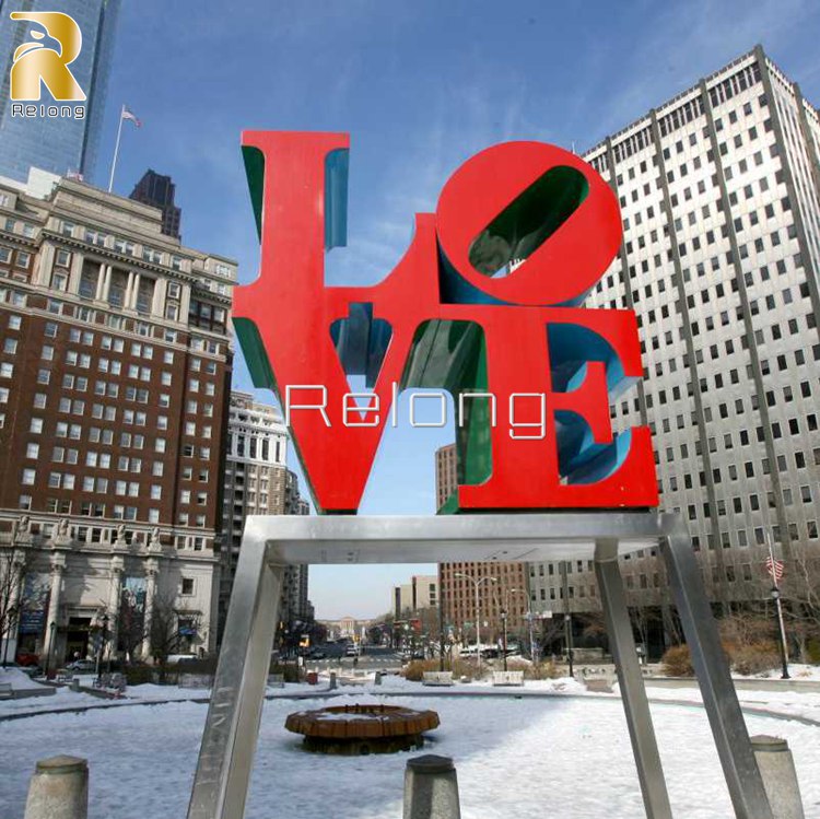 stainless steel red love sculpture