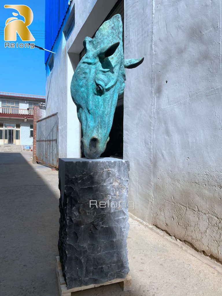 cast bronze horse head sculpture