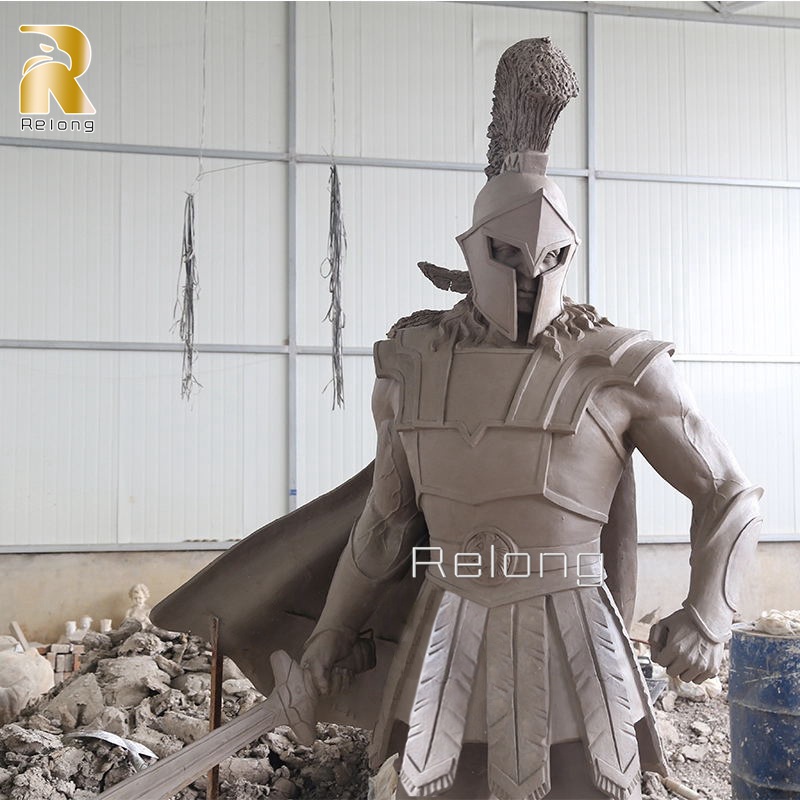 clay model of spartan warrior statue