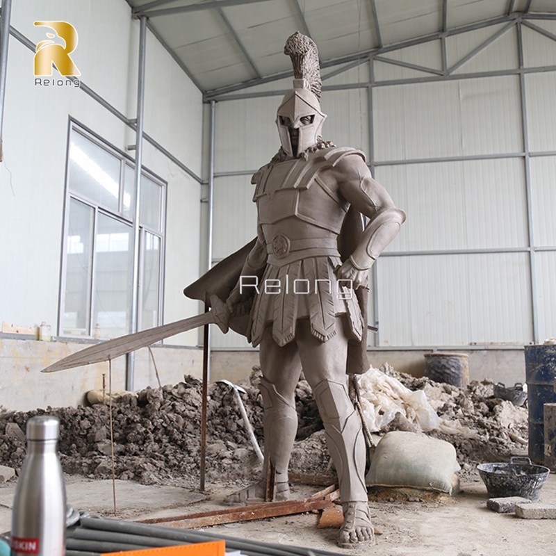 hand made clay model of life size Spartan statue
