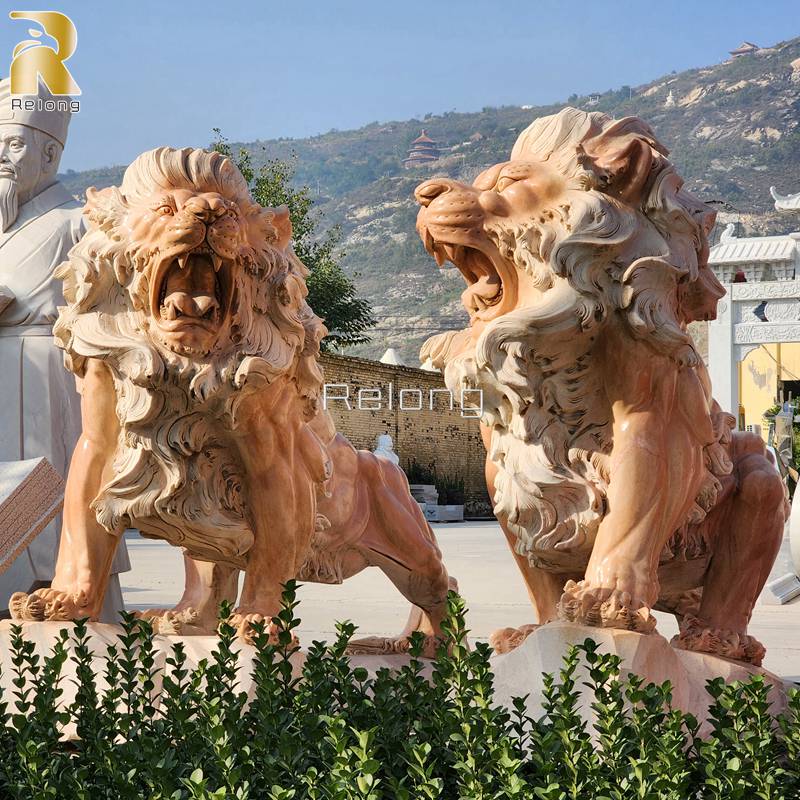 Stunning Red Marble Lion Statue for Sale RMLS-006