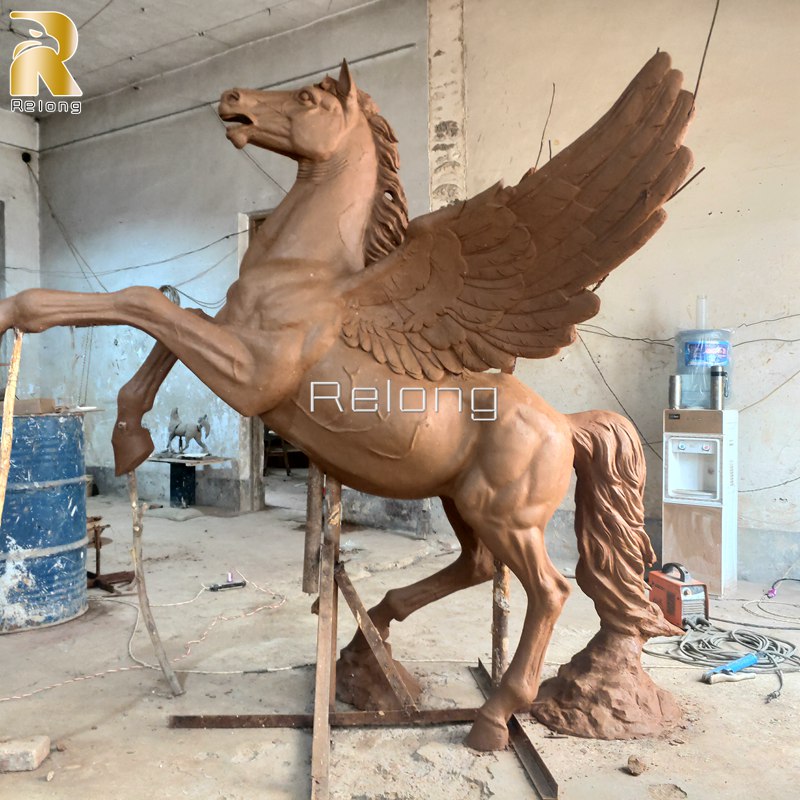realistic clay model of large bronze flying horse sculpture