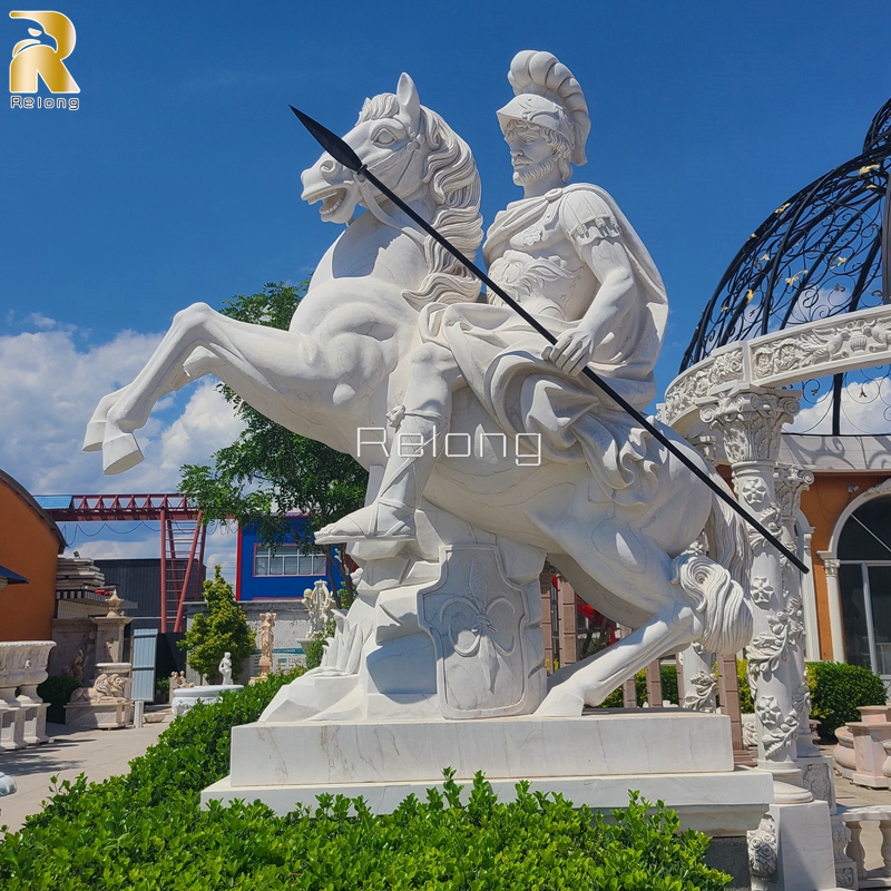 white marble horse and man sculpture