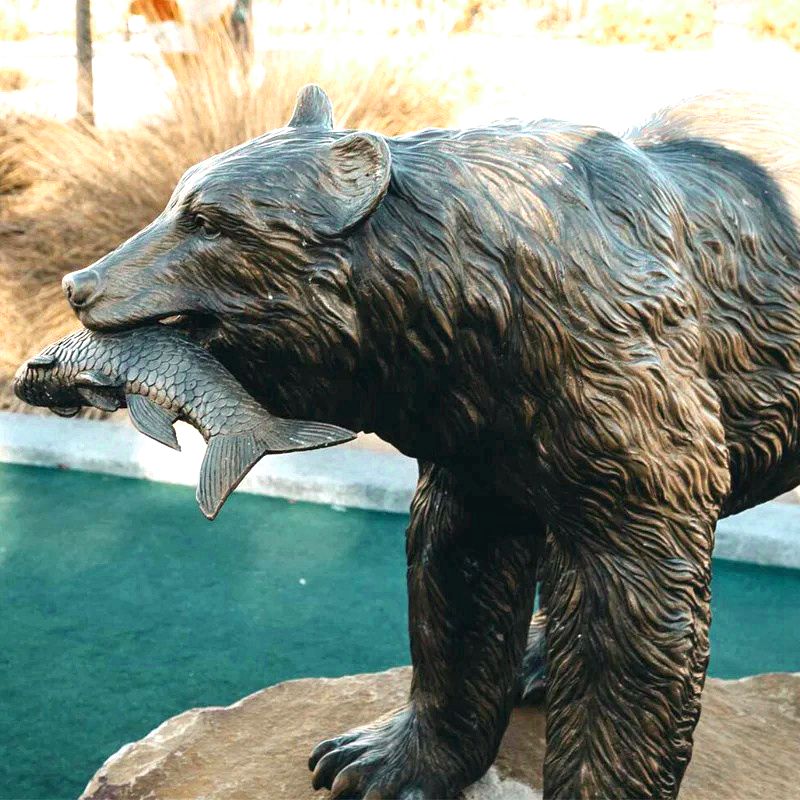 high quality bear with fish in mouth statue