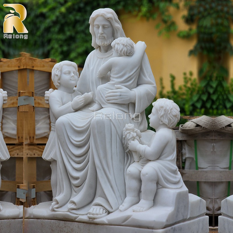White Marble Jesus with Children Statue for Sale RMRJS-004