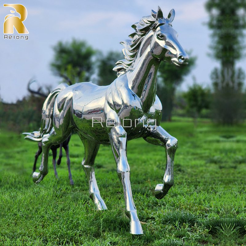 Outdoor Life Size Stainless Steel Horse Sculpture for Garden RMAL-003
