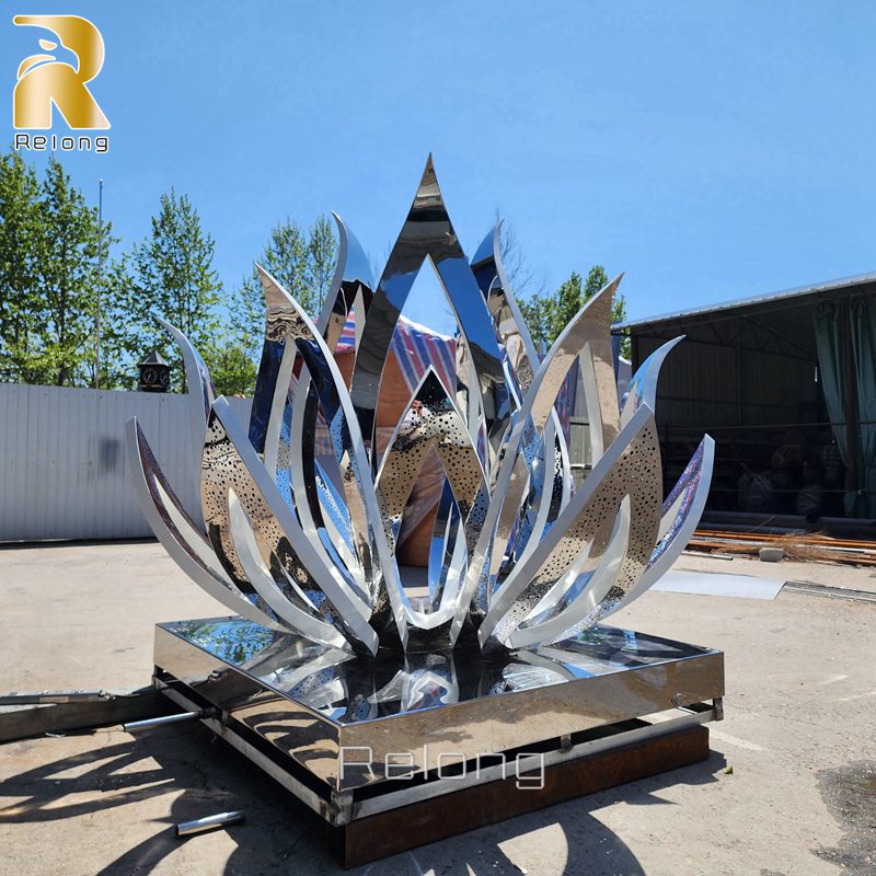 Stunning Stainless Steel Metal Lotus Flower Statue RMSS-004