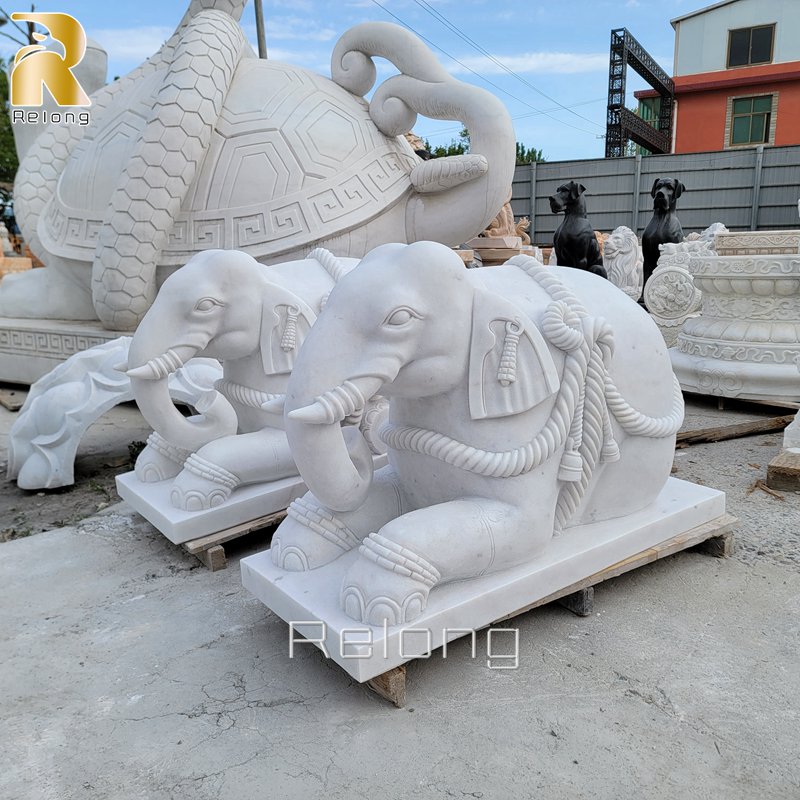 Large White Marble Carving Elephant Statue Manufacturer RMES-002