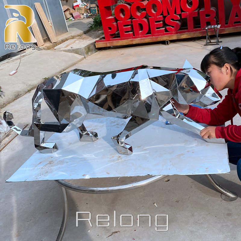 mirror polished metal panther sculpture for sale