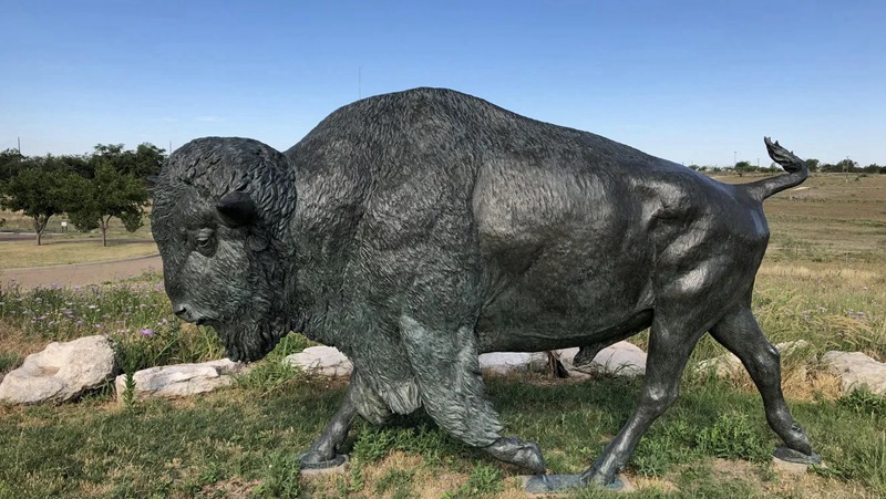outdoor bronze buffalo statue