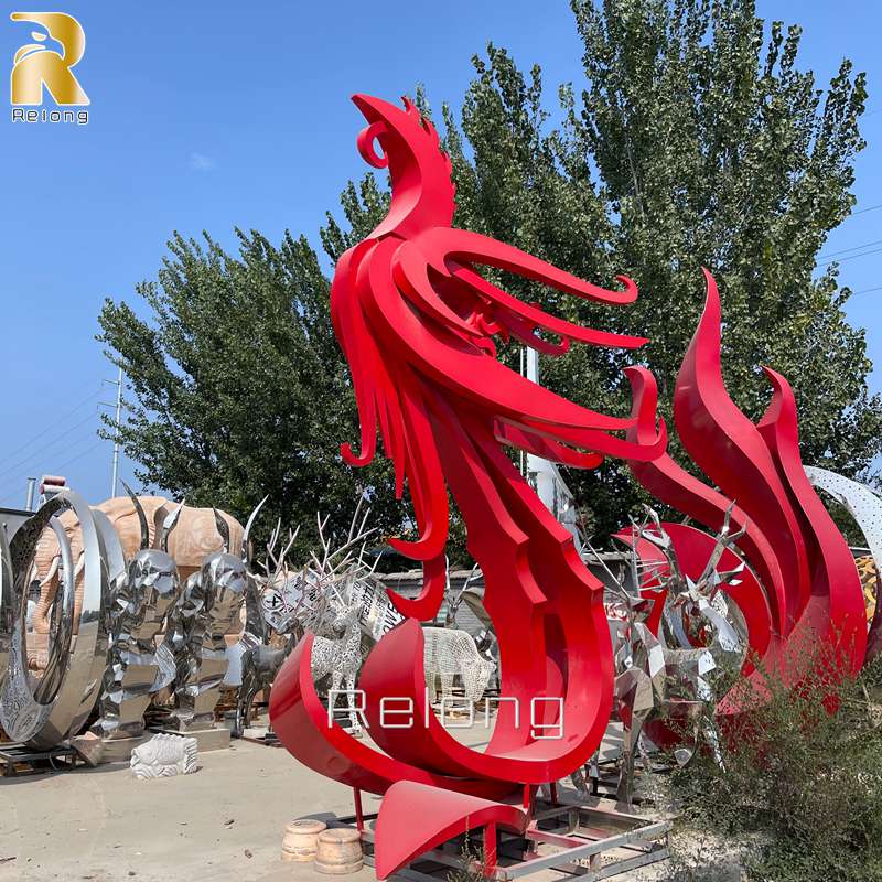 Large Metal Phoenix Bird Sculpture for Outdoor Decor  RMAL-005