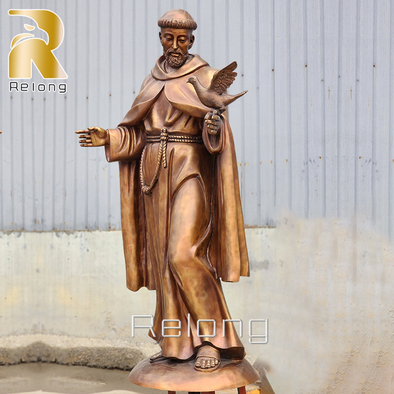 Standing bronze St. Francis statue