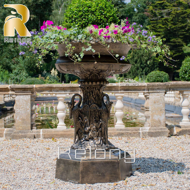 grand swan urn bronze metal garden planter