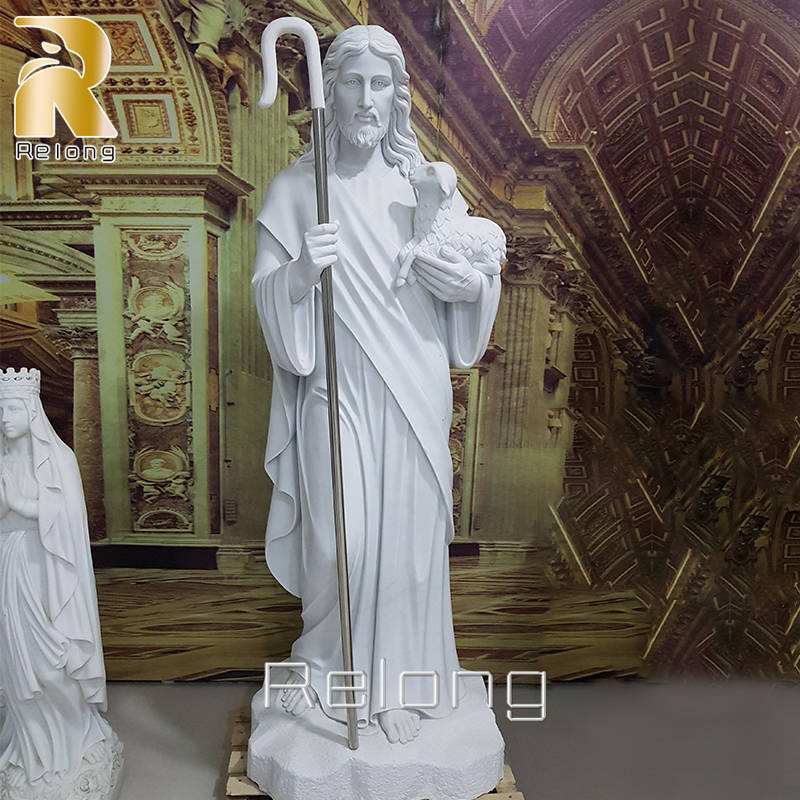 Life Size Marble Statue of Jesus with Lamb RMRJS-006