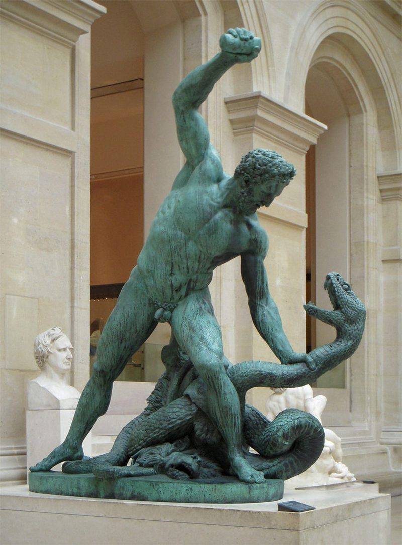 Hercules fighting snake statue for sale