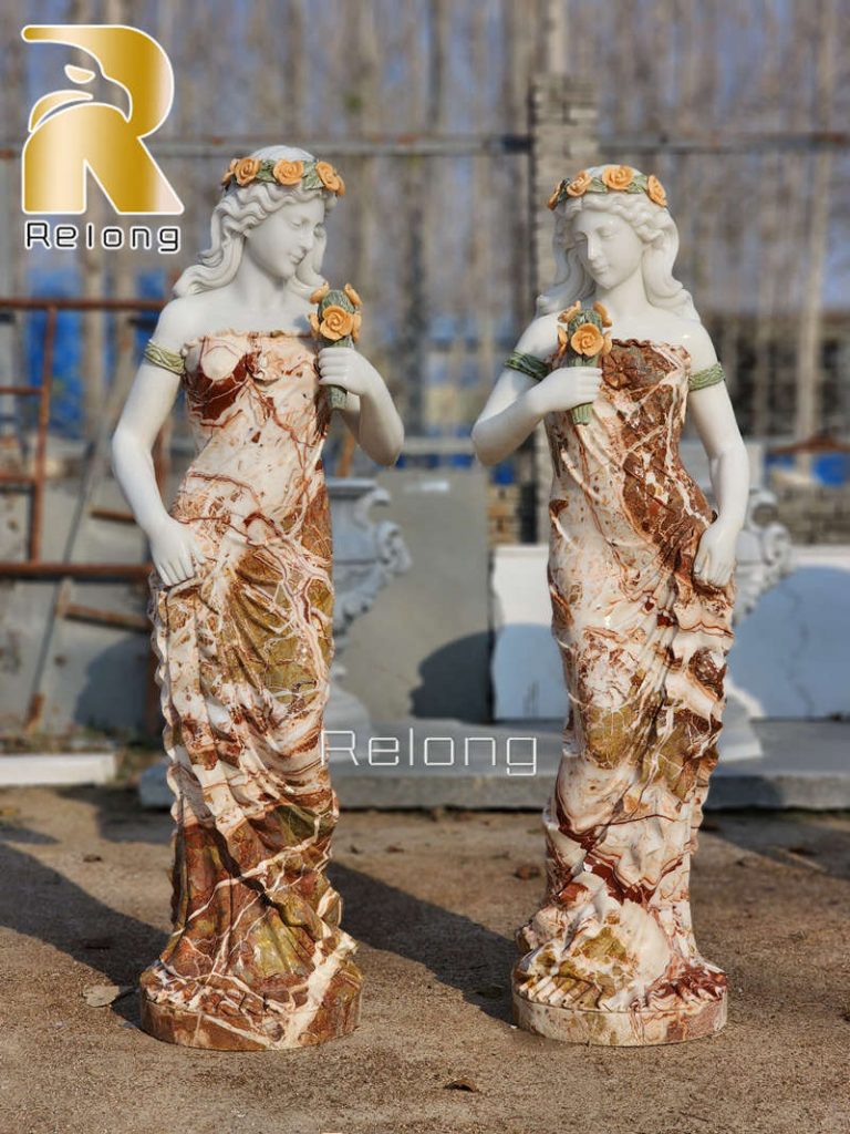 Sculpture of girl holding flowers