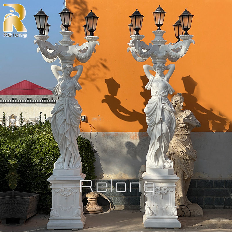 outdoor white marble statue lamp