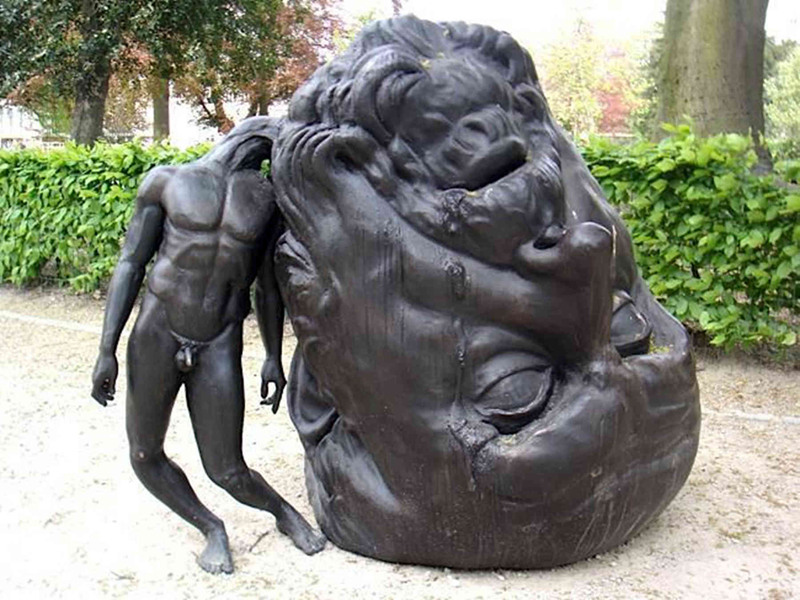 outdoor life size big head little body sculpture