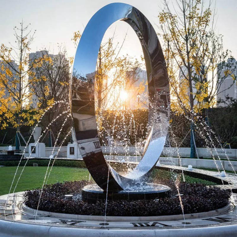 outdoor metal ring water fountain