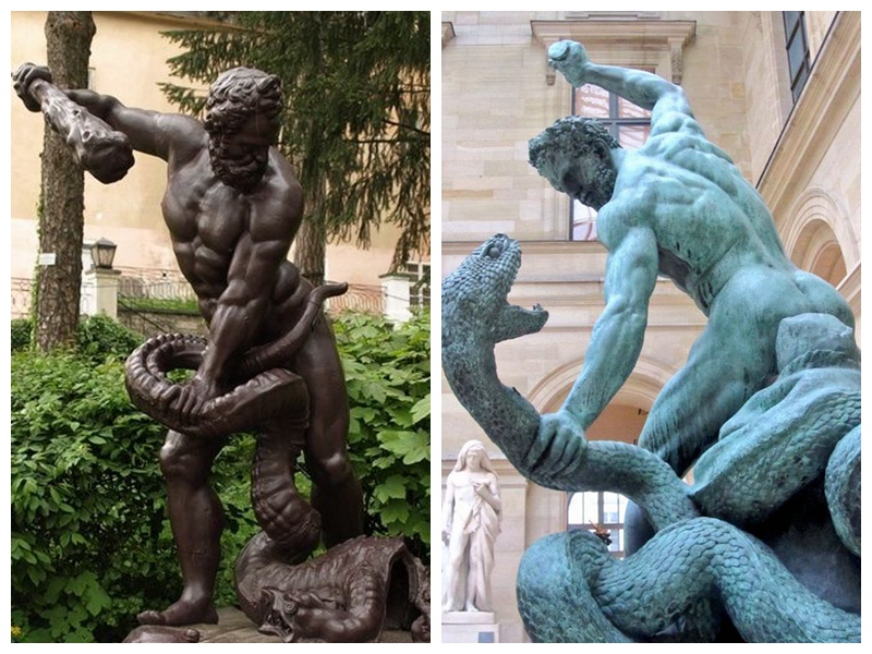 statue of man fighting snake for sale