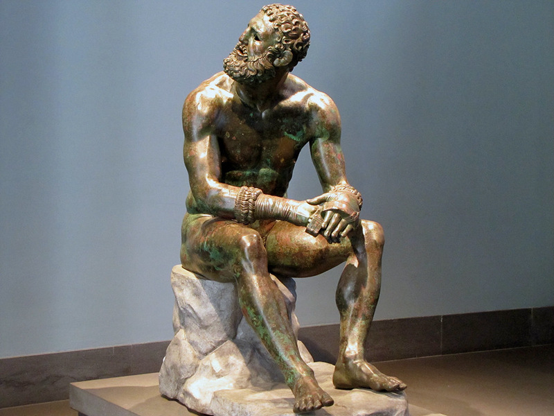 cast bronze boxer at rest statue