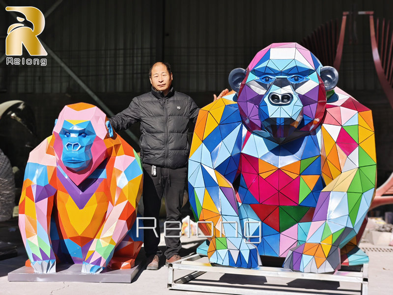 hand craft metal gorilla sculpture