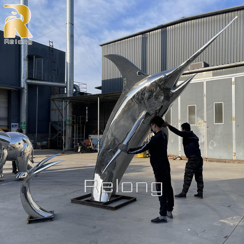 Outdoor Large Stainless Steel Marlin Fish Sculpture RMAL-004