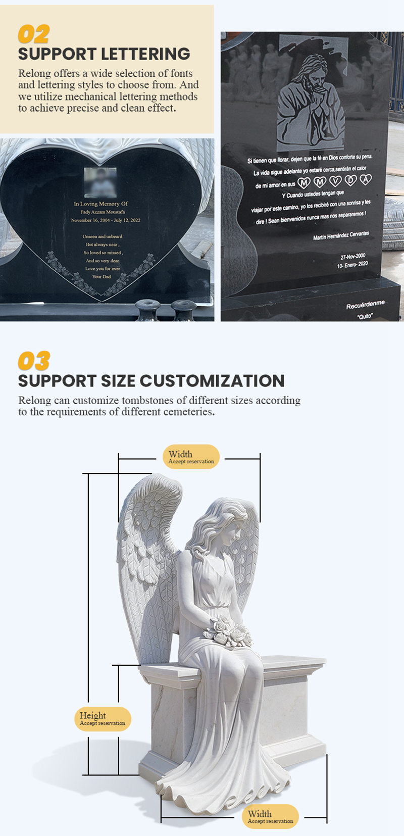 Relong marble angel tombstone customization service-2