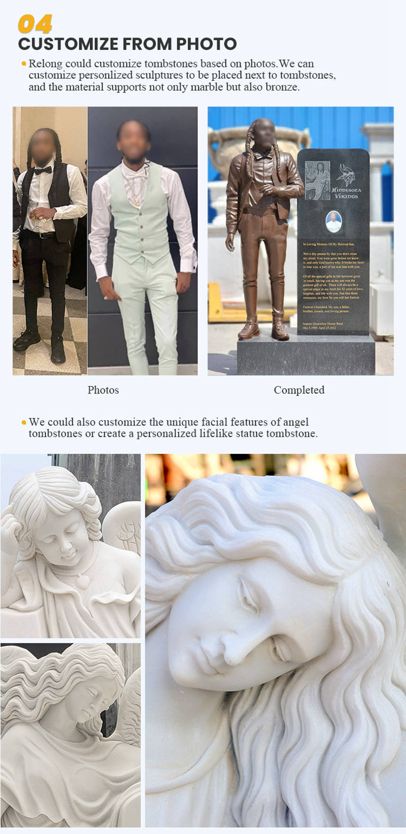 Relong marble angel tombstone customization service-3