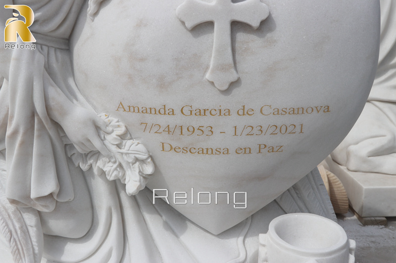 marble angel tombstone carving details