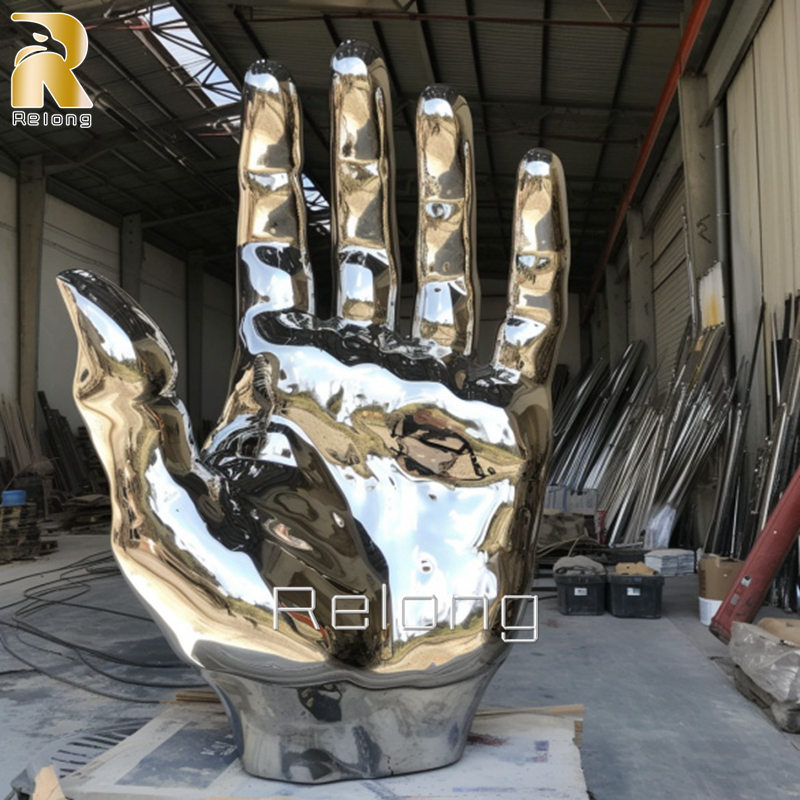 mirror polished stainless steel hand sculpture