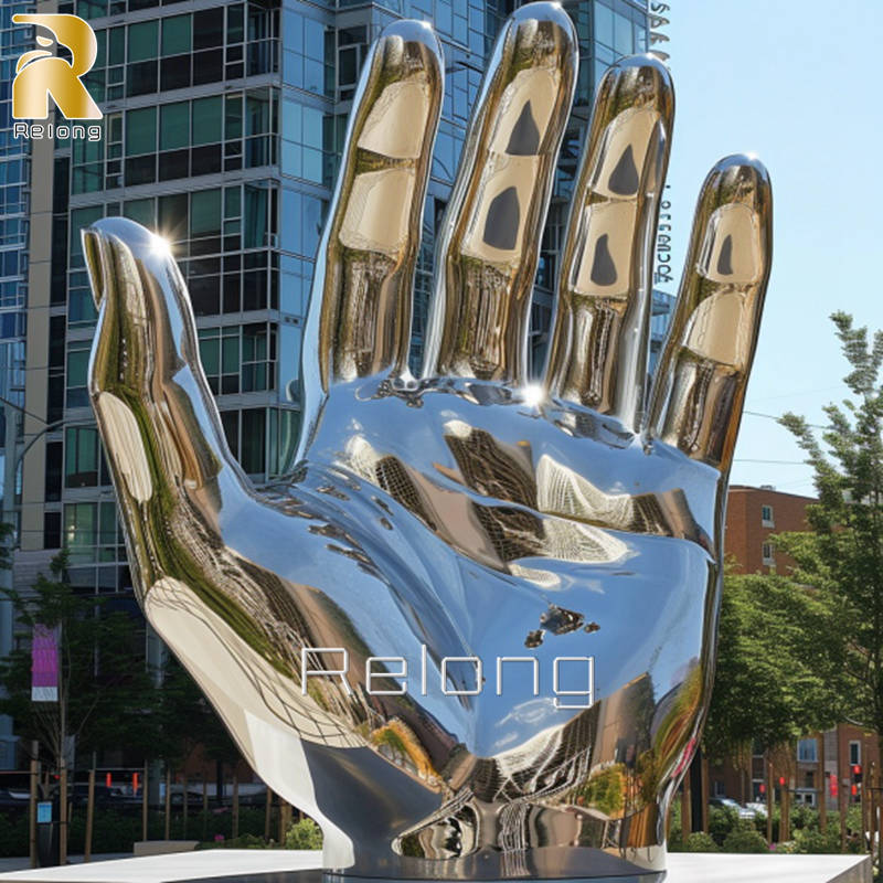 outdoor stainless steel hand sculpture