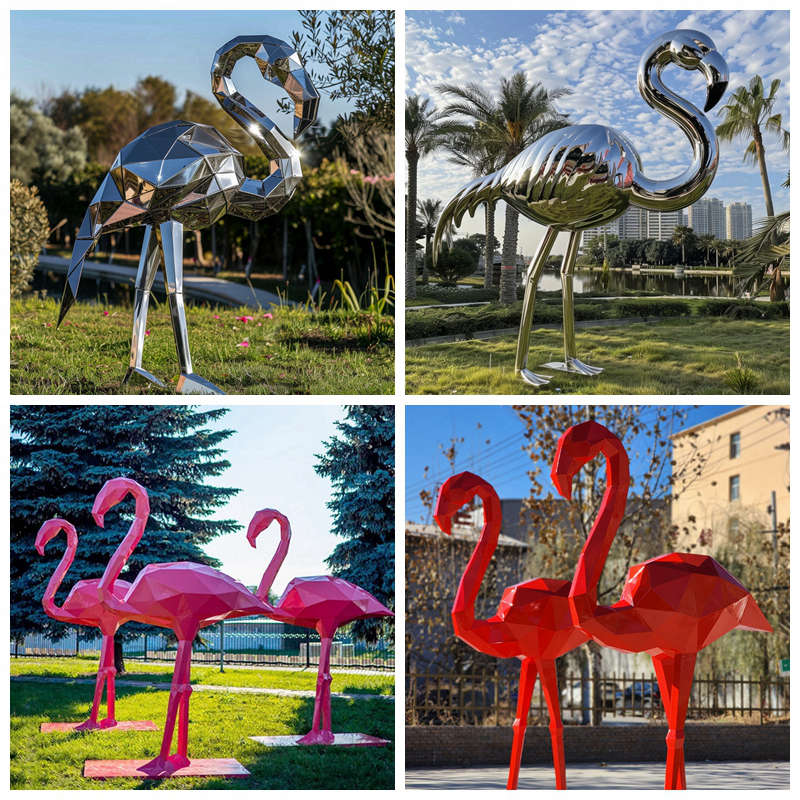 various finishing of metal flamingo statue