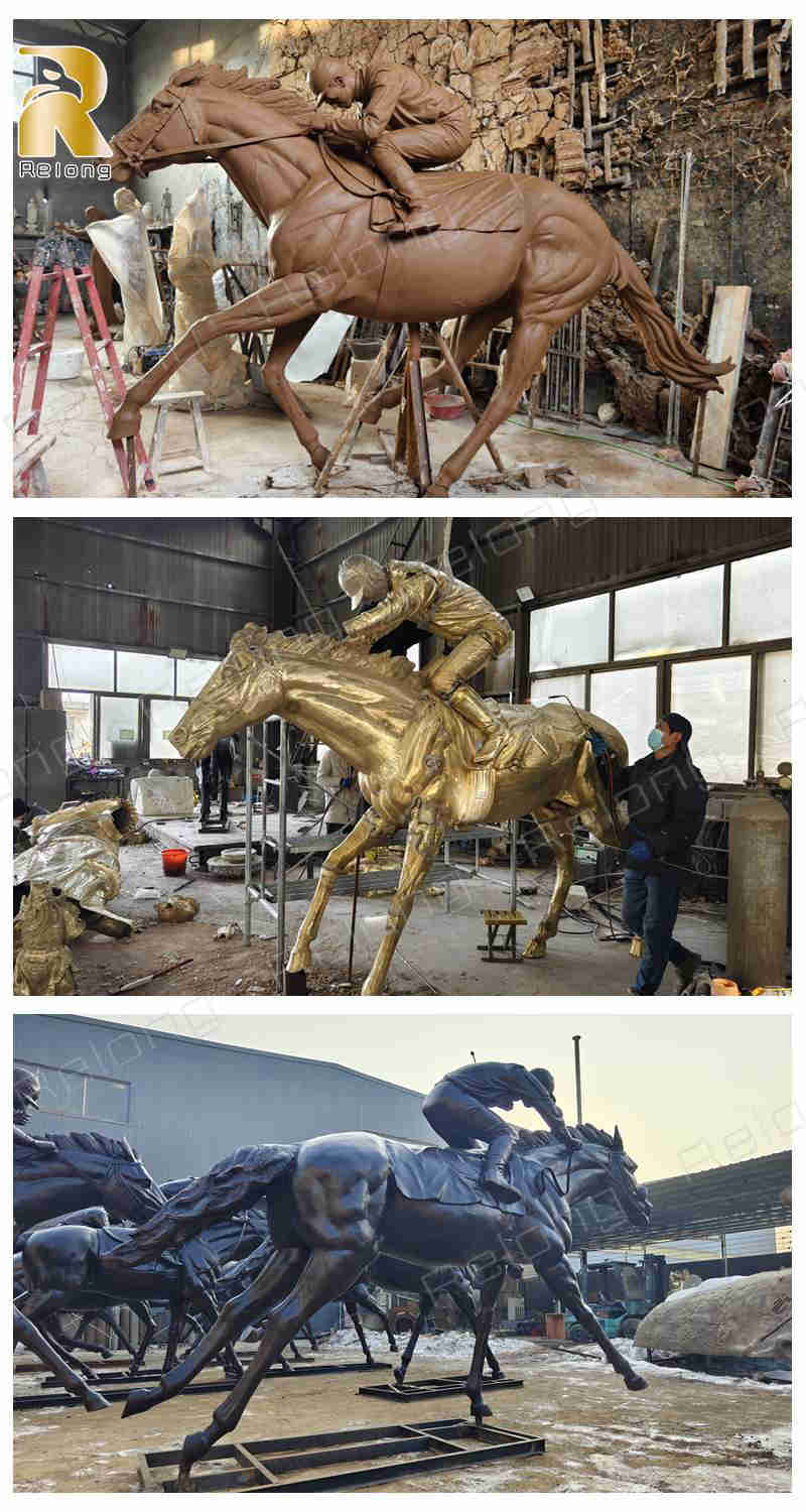 bronze horse racing sculpture for sale