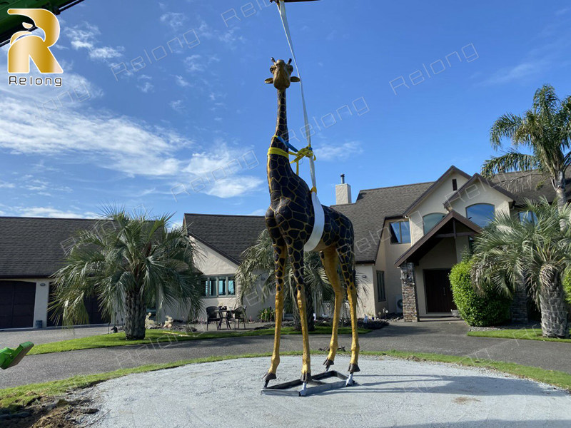 Custom Large Bronze Elephant and Giraffe Animal Sculptures for New Zealand Client