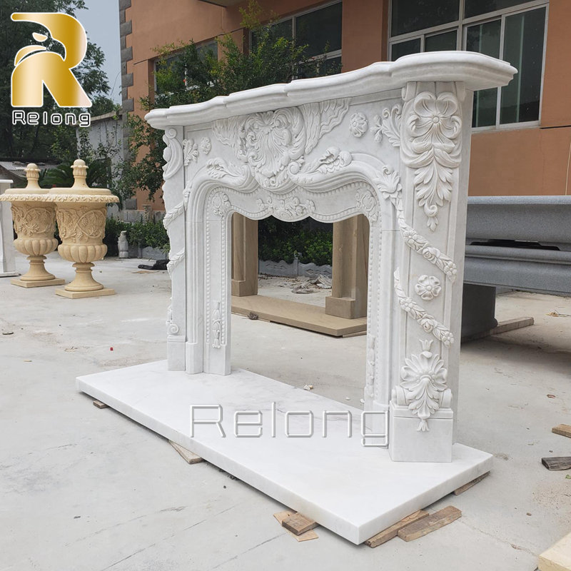 pure white marble fireplace