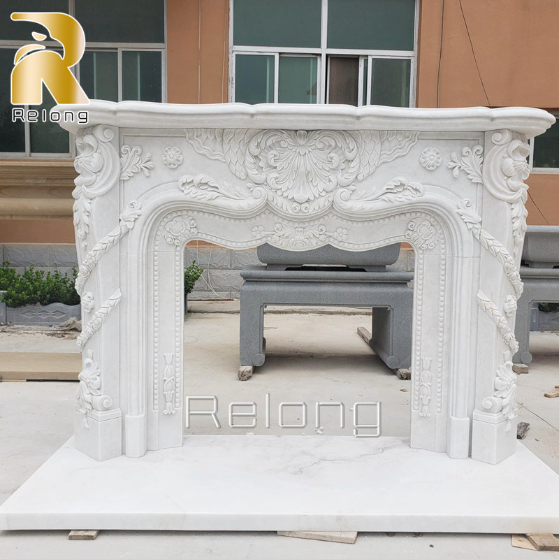 White Modern Marble Fireplace Mantel for Sale RSMF-001