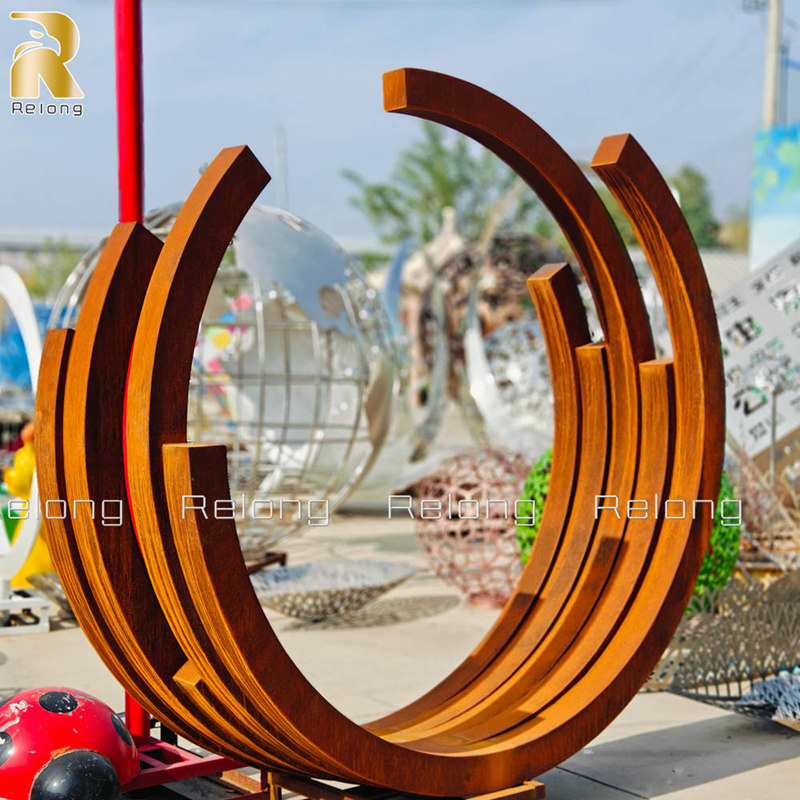 corten steel ring sculpture completed by Relong Factory