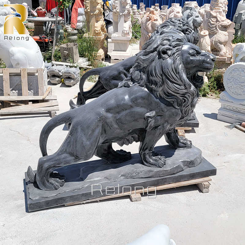 Marble Lion Black Statues