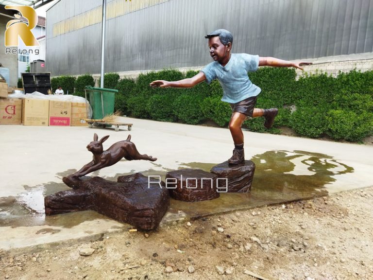 custom bronze boy garden sculpture