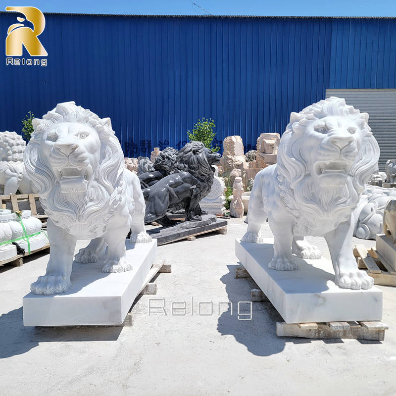 large white Marble Lion Statues