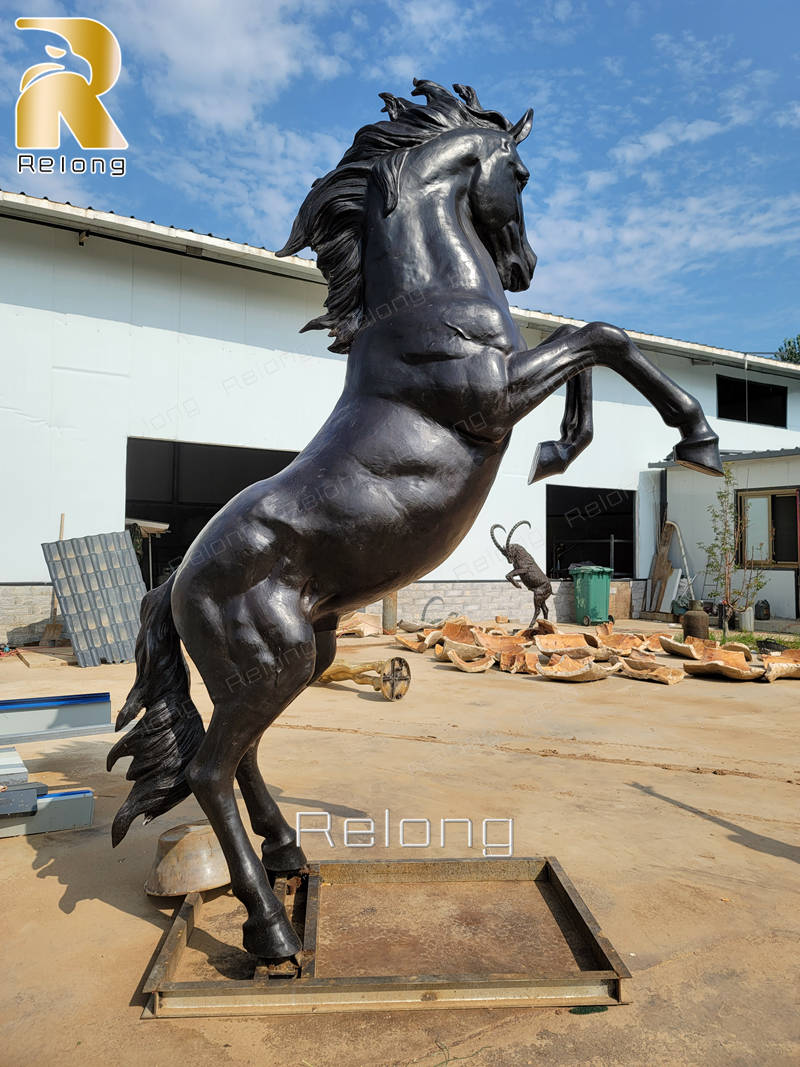 bronze rearing horse statue details